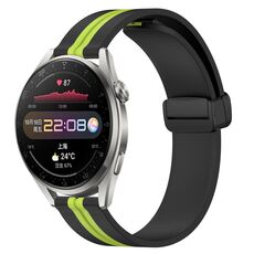 Per Huawei Watch 3 Pro Cinturino per orologio in silicone pieghevole con chiusura magnetica da 22 mm (nero + verde lime)