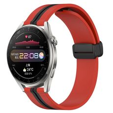 Per Huawei Watch 3 Pro Cinturino in silicone pieghevole con chiusura magnetica da 22 mm (rosso + nero)