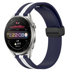 Per Huawei Watch 3 Pro Cinturino per orologio in silicone pieghevole con chiusura magnetica da 22 mm (blu notte + bianco)