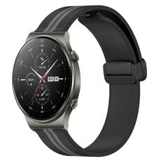 Cinturino per orologio in silicone pieghevole con chiusura magnetica da 22 mm per Huawei GT2 Pro (nero + grigio)