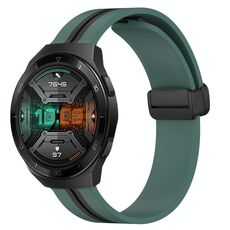 Per Huawei Watch GT 2E Cinturino in silicone pieghevole da 22 mm con chiusura magnetica (verde oliva + nero)