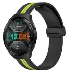Per Huawei Watch GT 2E Cinturino in silicone pieghevole da 22 mm con chiusura magnetica (nero + verde lime)