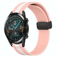 Per Huawei GT2 46mm 22mm Cinturino in silicone pieghevole con chiusura magnetica (rosa + bianco)