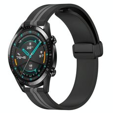 Per Huawei GT2 46mm 22mm Cinturino pieghevole in silicone con chiusura magnetica (nero + grigio)
