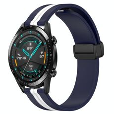 Per Huawei GT2 46mm 22mm Cinturino pieghevole in silicone con chiusura magnetica (blu notte + bianco)