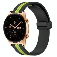 For Honor Watch GS 3 Cinturino in silicone pieghevole con chiusura magnetica da 22 mm (nero + verde lime)