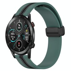 For Honor Magic Watch 2 46mm 22mm Cinturino pieghevole in silicone con chiusura magnetica (verde oliva + nero)