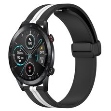 Cinturino per orologio in silicone con chiusura magnetica pieghevole per Honor Magic Watch 2 46 mm 22 mm (nero + bianco)