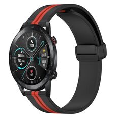 Cinturino per orologio in silicone con chiusura magnetica pieghevole per Honor Magic Watch 2 46 mm 22 mm (nero + rosso)