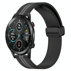 Cinturino per orologio in silicone con chiusura magnetica pieghevole per Honor Magic Watch 2 46 mm 22 mm (nero + grigio)