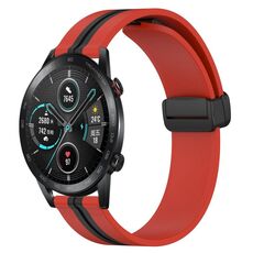 Cinturino per orologio in silicone con chiusura magnetica pieghevole per Honor Magic Watch 2 46 mm 22 mm (rosso + nero)