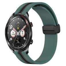 Cinturino per orologio in silicone con chiusura magnetica pieghevole For Honor Watch Dream da 22 mm (verde oliva + nero)