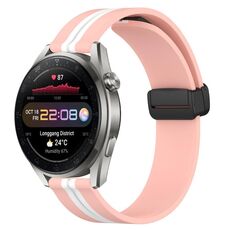 Per Huawei Watch 3 Pro Nuovo cinturino in silicone pieghevole con chiusura magnetica da 22 mm (rosa + bianco)