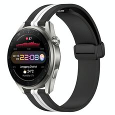 Per Huawei Watch 3 Pro Nuovo cinturino in silicone pieghevole con chiusura magnetica da 22 mm (nero + bianco)