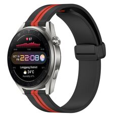 Per Huawei Watch 3 Pro Nuovo cinturino in silicone pieghevole con chiusura magnetica da 22 mm (nero + rosso)