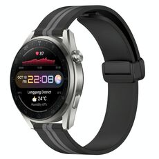 Per Huawei Watch 3 Pro Nuovo cinturino in silicone pieghevole con chiusura magnetica da 22 mm (nero + grigio)