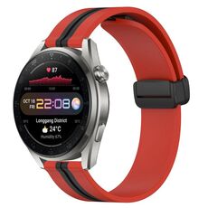 Per Huawei Watch 3 Pro Nuovo cinturino in silicone pieghevole con chiusura magnetica da 22 mm (rosso + nero)