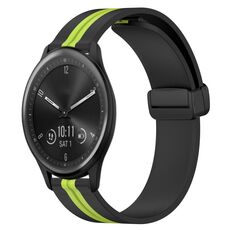 Per Garmin Vivomove Sport 20 mm pieghevole cinturino in silicone con chiusura magnetica (nero + verde lime)