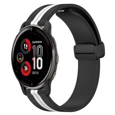Per Garmin Venu 2 Plus Cinturino in silicone pieghevole da 20 mm con chiusura magnetica (nero + bianco)