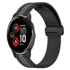 Per Garmin Venu 2 Plus Cinturino in silicone pieghevole da 20 mm con chiusura magnetica (nero + grigio)