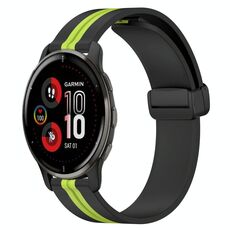 Per Garmin Venu 2 Plus Cinturino in silicone pieghevole da 20 mm con chiusura magnetica (nero + verde lime)