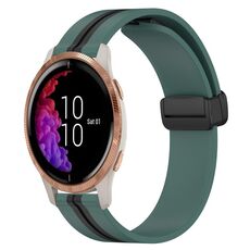 Per Garmin Venu 20mm Cinturino pieghevole in silicone con chiusura magnetica (verde oliva + nero)