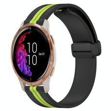 Per Garmin Venu 20mm Cinturino pieghevole in silicone con chiusura magnetica (nero + verde lime)