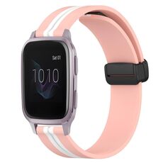 Per Garmin Venu SQ 20mm cinturino in silicone pieghevole con chiusura magnetica (rosa + bianco)