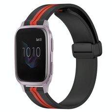 Per Garmin Venu SQ 20mm Cinturino pieghevole in silicone con chiusura magnetica (nero + rosso)