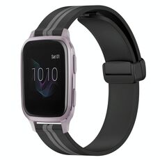 Per Garmin Venu SQ 20mm cinturino in silicone pieghevole con chiusura magnetica (nero + grigio)