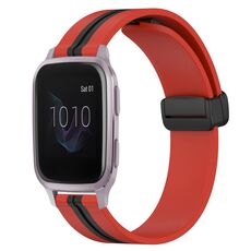 Per Garmin Venu SQ 20mm cinturino in silicone pieghevole con chiusura magnetica (rosso + nero)