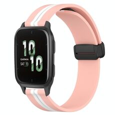 Per Garmin Forerunner Sq2 20mm cinturino in silicone pieghevole con chiusura magnetica (rosa + bianco)
