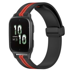 Per Garmin Forerunner Sq2 20mm cinturino in silicone pieghevole con chiusura magnetica (nero + rosso)