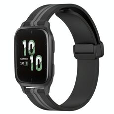 Per Garmin Forerunner Sq2 20mm cinturino in silicone pieghevole con chiusura magnetica (nero + grigio)