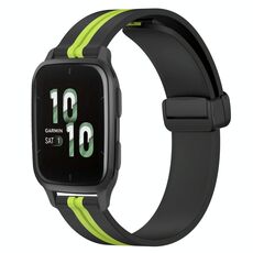 Per Garmin Forerunner Sq2 20mm cinturino in silicone pieghevole con chiusura magnetica (nero + verde lime)