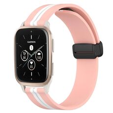 Per Garmin Forerunner Sq2 Music 20mm cinturino in silicone pieghevole con chiusura magnetica (rosa + bianco)