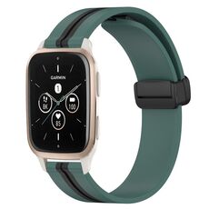 Per Garmin Forerunner Sq2 Music 20mm cinturino in silicone pieghevole con chiusura magnetica (verde oliva + nero)