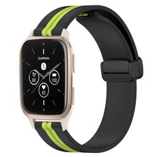 Per Garmin Forerunner Sq2 Music 20mm Cinturino in silicone pieghevole con chiusura magnetica (nero + verde lime)