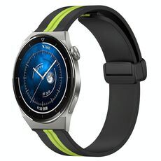 Per Huawei Watch GT3 Pro 43mm 20mm Cinturino in silicone pieghevole con chiusura magnetica (nero + verde lime)