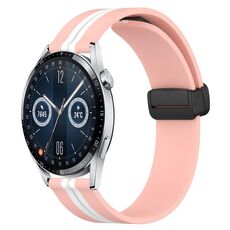 Per Huawei Watch GT3 42mm 20mm Cinturino in silicone pieghevole con chiusura magnetica (rosa + bianco)