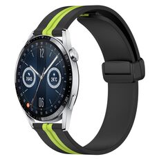 Per Huawei Watch GT3 42mm 20mm Cinturino in silicone pieghevole con chiusura magnetica (nero + verde lime)