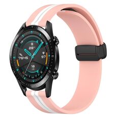 Per Huawei Watch GT2 42mm 20mm Cinturino in silicone pieghevole con chiusura magnetica (rosa + bianco)