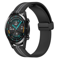 Per Huawei Watch GT2 42mm 20mm Cinturino in silicone pieghevole con chiusura magnetica (nero + grigio)