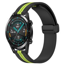 Per Huawei Watch GT2 42mm 20mm Cinturino pieghevole in silicone con chiusura magnetica (nero + verde lime)