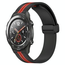 Per Huawei Watch 2 Cinturino in silicone pieghevole da 20 mm con chiusura magnetica (nero + rosso)