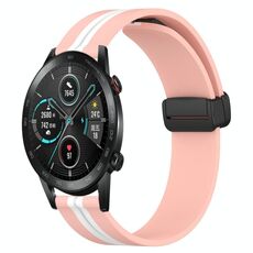 Cinturino per orologio in silicone con chiusura magnetica pieghevole per Honor MagicWatch2 42 mm 20 mm (rosa + bianco)