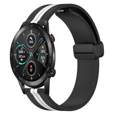 Cinturino per orologio in silicone con chiusura magnetica pieghevole per Honor MagicWatch2 42 mm 20 mm (nero + bianco)