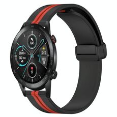 Cinturino per orologio in silicone con chiusura magnetica pieghevole per Honor MagicWatch2 42 mm 20 mm (nero + rosso)