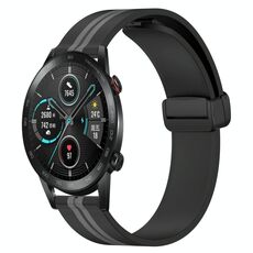 Cinturino per orologio in silicone con chiusura magnetica pieghevole per Honor MagicWatch2 42 mm 20 mm (nero + grigio)
