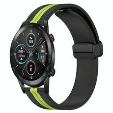 Cinturino per orologio in silicone pieghevole con chiusura magnetica da 42 mm 20 mm per Honor MagicWatch2 (nero + verde lime)
